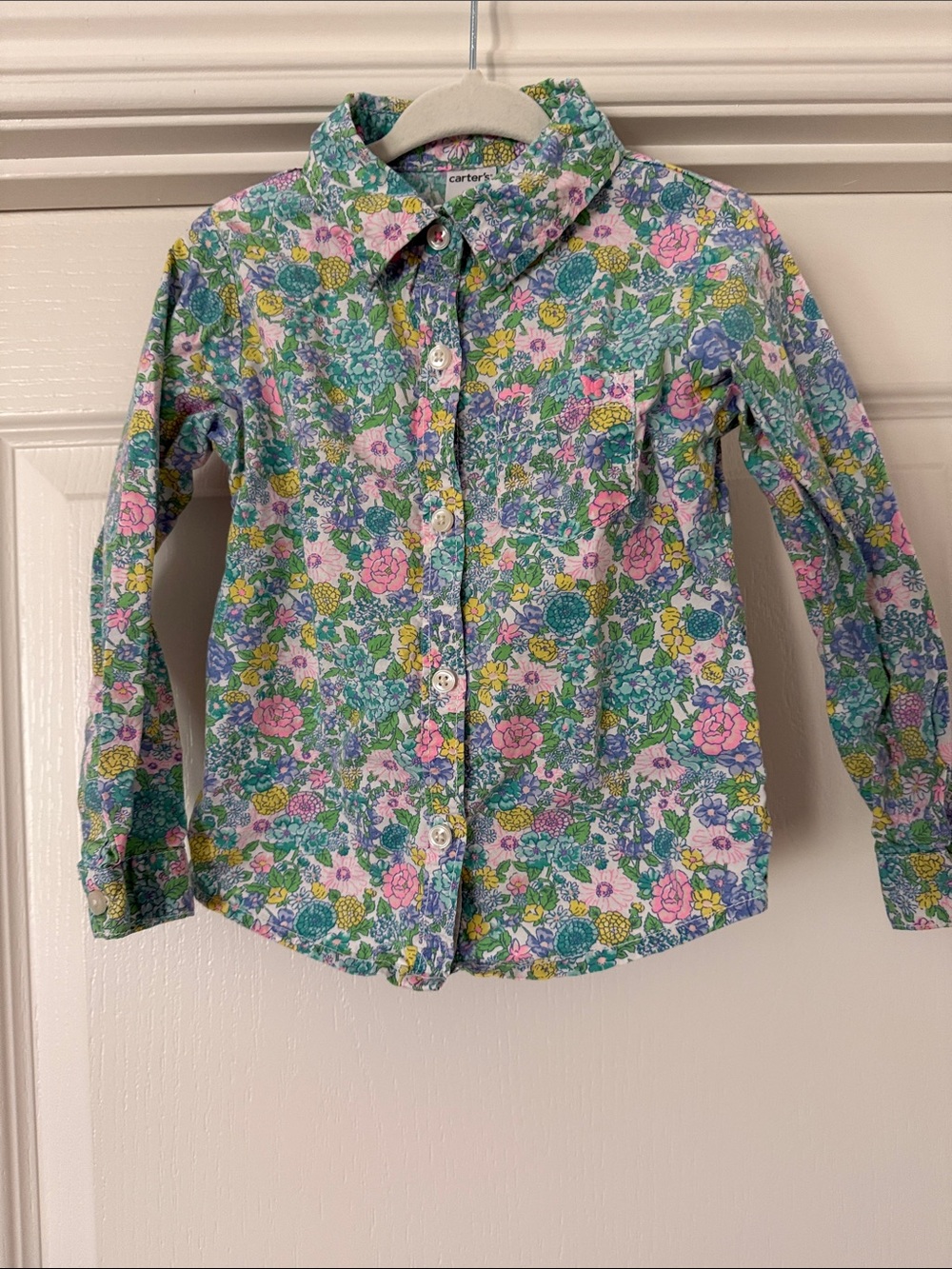 Carter's Floral Button-Down Shirt - Green, Pink & Yellow